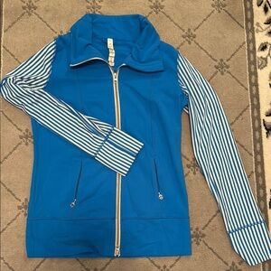 Lululemon Define Jacket, Blue and White Striped Sleeve